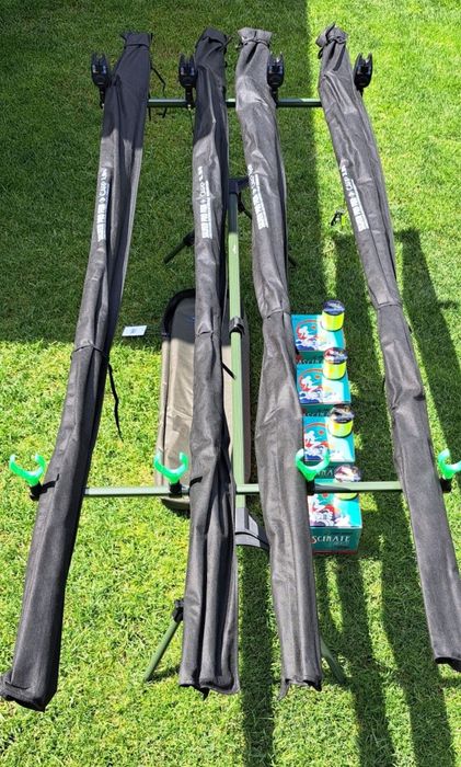Set 4 Lansete Carbon 3,90 m, 4 Mulinete Fascinate 8000,Rod Pod Echipat