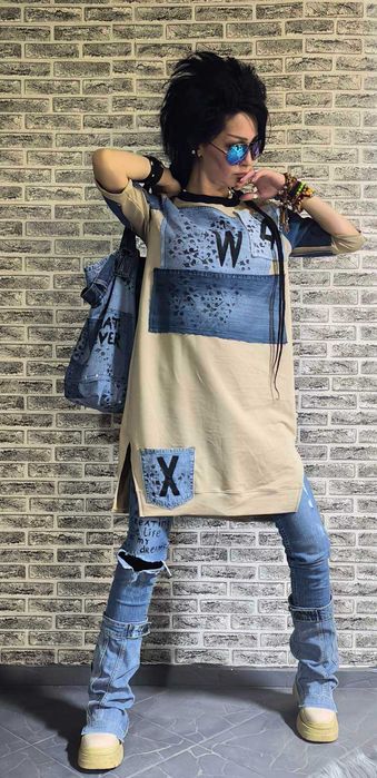 Страхотна туника дънкова  в бежаво!