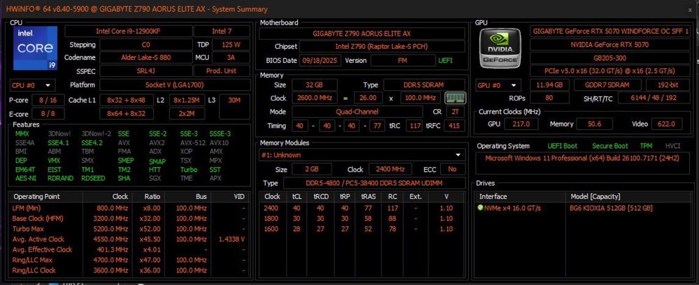 Calculator / Sistem PC Gaming - i9 12900KF, 5070, 32GB, 512GB SSD, 1TB