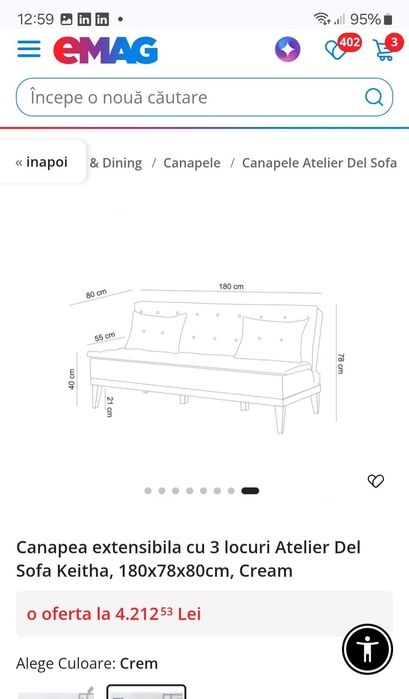 Canapea extensibila din in și lemn