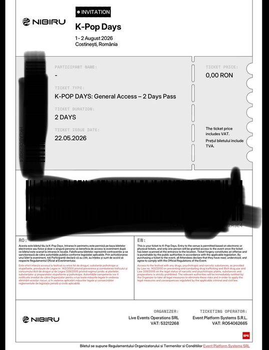 2 invitatii K POP days Nibiru