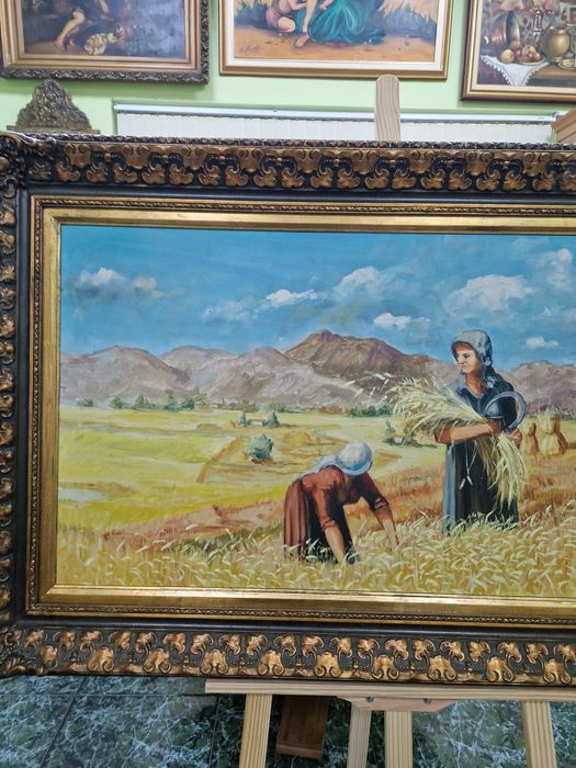 Уникална голяма антикварна авторска картина масло