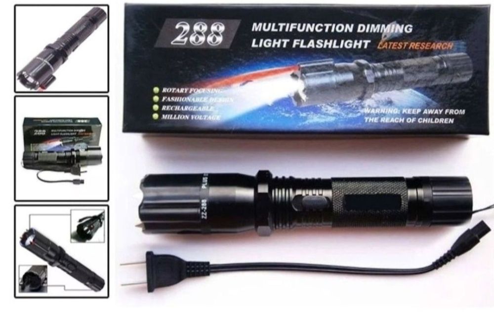 Lanterna LED cu electroșoc și acumulator integrat , set autoaparare