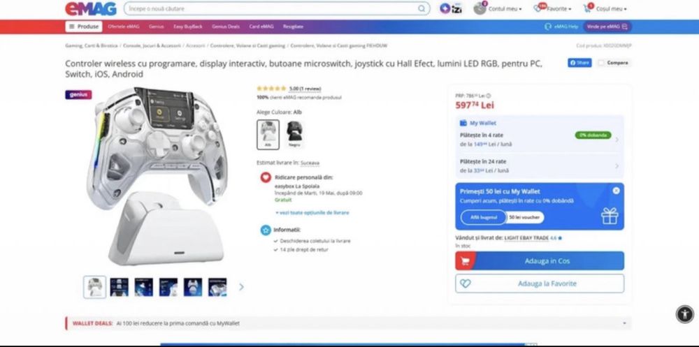 Controller wireless premium cu display interactiv & Hall Effect – compatibil PC / Switch / iOS / Android