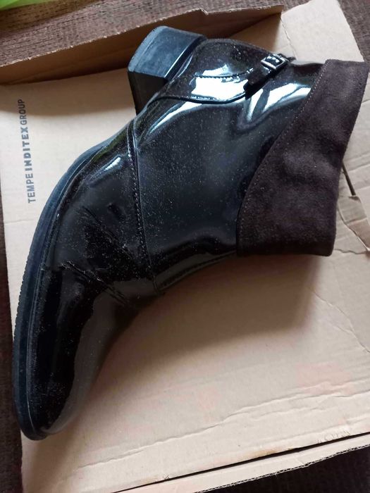 Ghete dama uzate piele lacuita maro 39