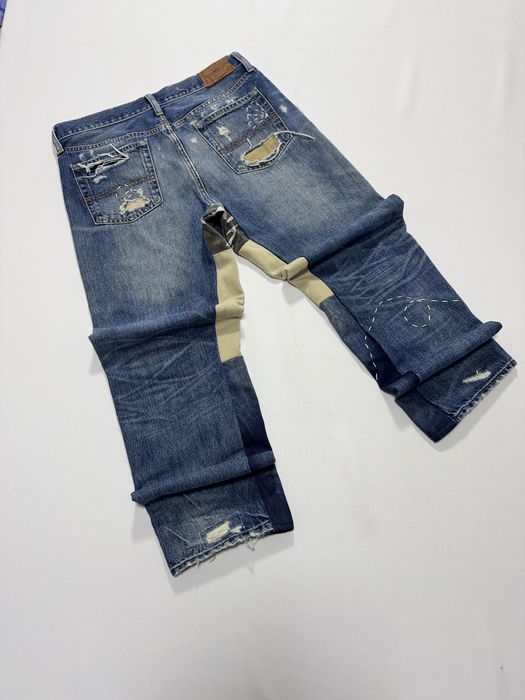 Blugi reworked Polo Ralph Lauren ripped camo distressed blue & camo