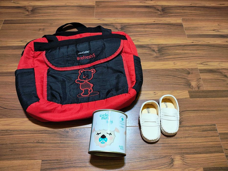 Lot cadou geanta bebe parfum pantofi nr 19 husa carut