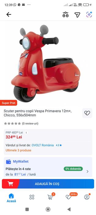Scuter pentru copii Vespa Primavera 12m+, Chicco, 556x504mm
