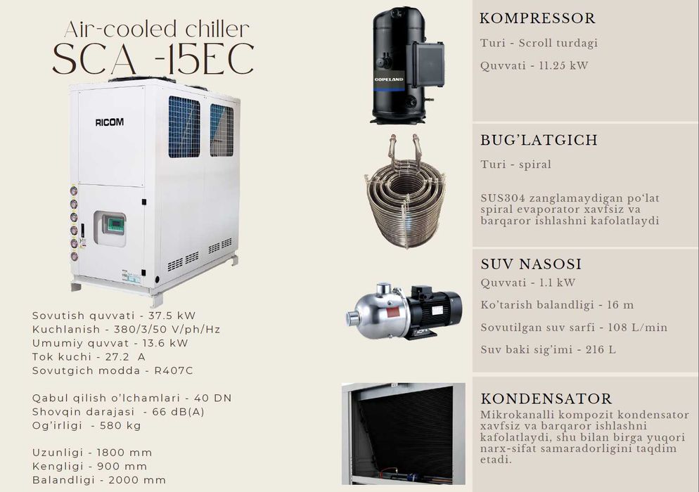 Ricom SCA -15EC Chiller 15 HP Чиллер 15 НР