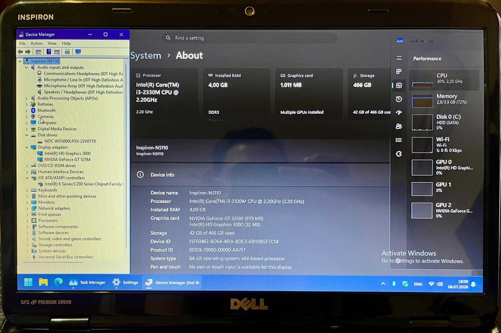 Laptop Dell Inspiron N5110 i3-2330M, nVidia GT 525M, 4GB RAM DDR 3, 500GB HDD