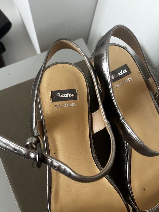 Сандали Естествена Кожа Сребристи EU 39 Bata