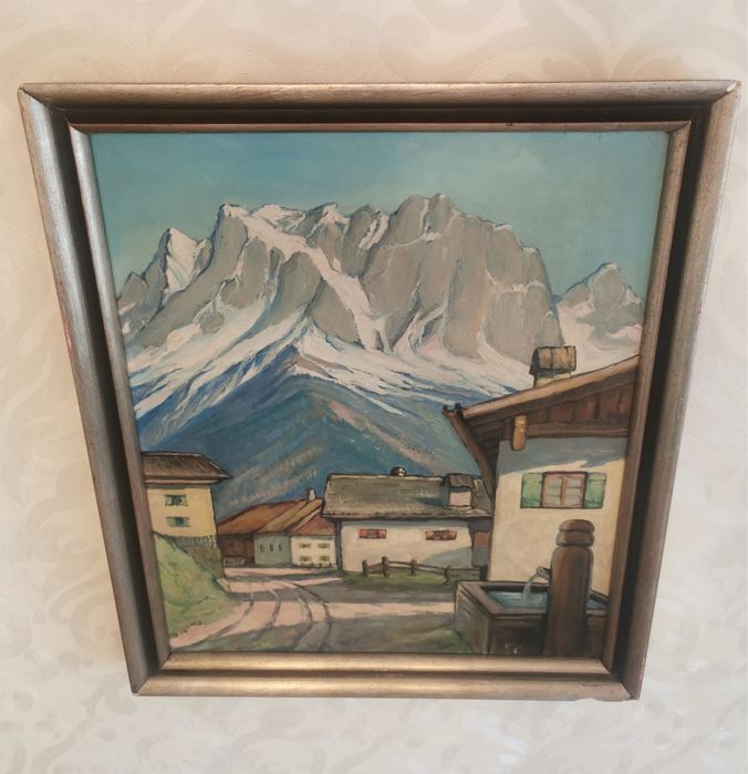 Антикварна картина масло платно рамка авторска подписана