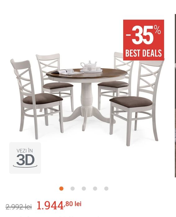 Masa Eveline rotunda cu 4 scaune living/ bucatarie  Mobexpert