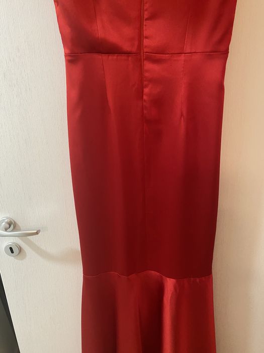 Rochie de seara rosie din matase naturala ( stil sirena, cu trena)