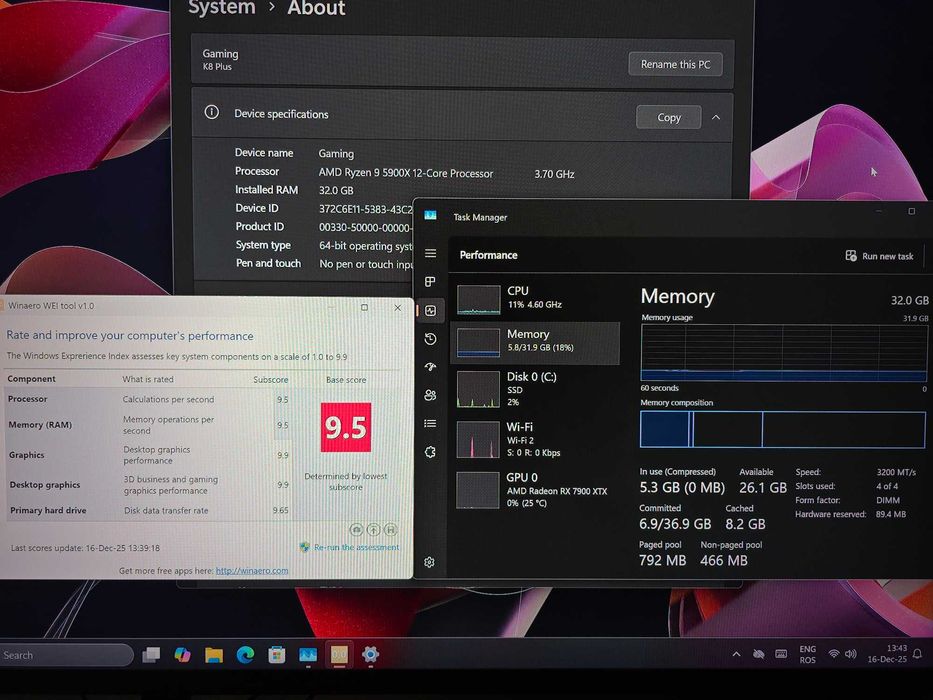 PC Gaming Ryzen 9 5900X, RX 7900 XTX OC 24GB, 32GB ram, SSD M.2 1TB