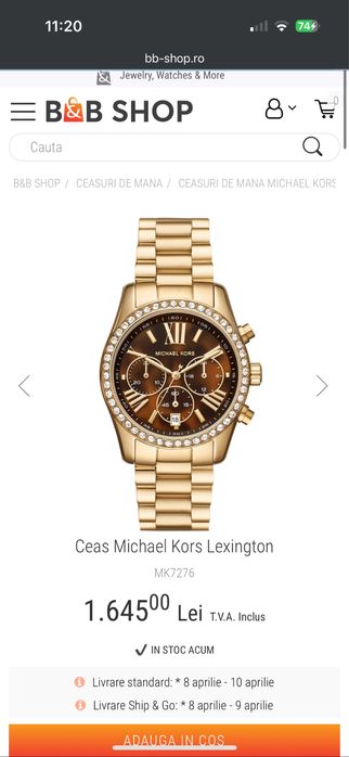 Ceas Michael Kors de dama Colectia Lexington Gold nou 38mm MK7276