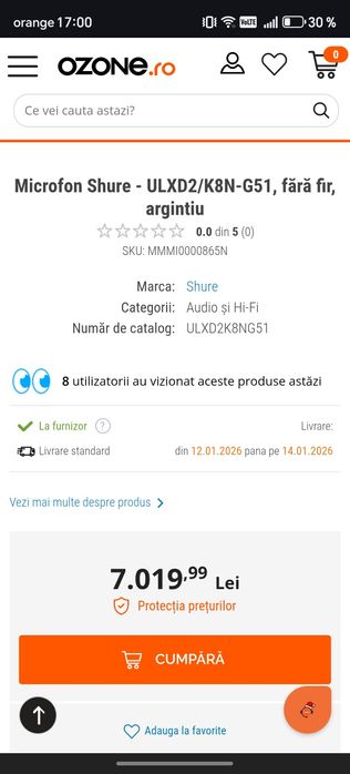 Vând microfon și procesor marca SHURE ULXD4