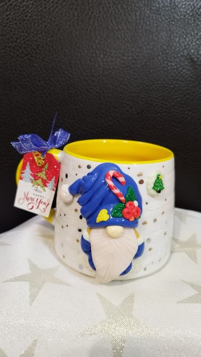 Светещи Коледни чаши с гномчета от полимерна глина