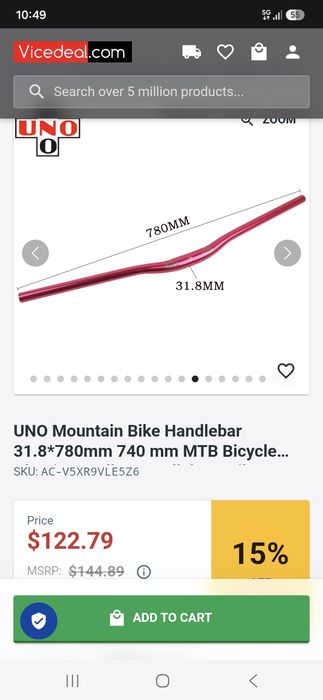 Zoom 31,8mm Ghidon bicicletă MTB aluminiu 780mm