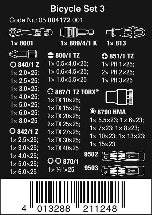 Set de chei tubulare WERA pentru biciclete, 3 Bit Check 41 de piese, sigilat