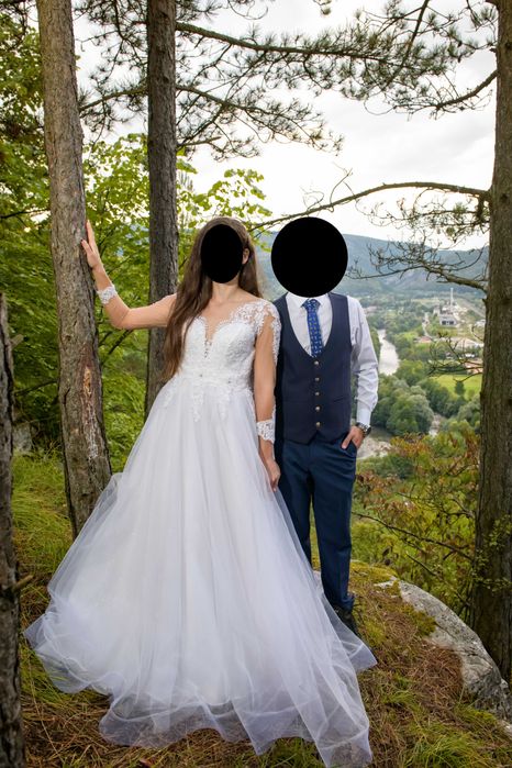 Rochie mireasa mărimea 36 (S) cu voal și cerc