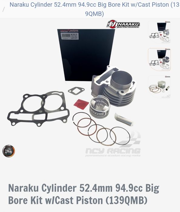 Naraku Cylinder 52.4mm 94.9cc Big Bore Kit w/Cast Piston (139QMB)
