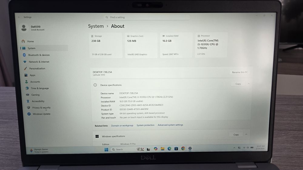 Laptop Dell Latitude 15.6"Fhd, 16Gb ddr4,ssd 256Gb,i5 gen 10