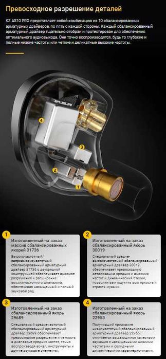 Новые запечатанные проводные наушники KZ AS10 Pro Hi-Fi 10BA
