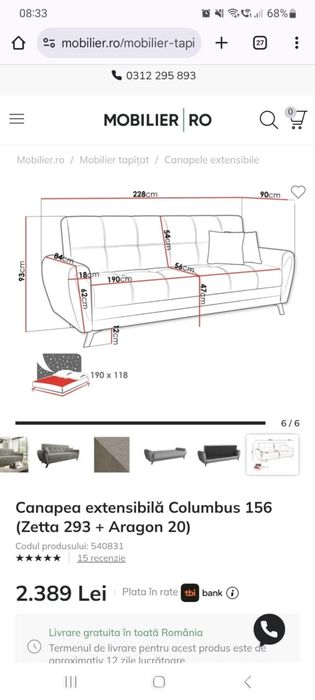 Canapea extensibila 3 locuri