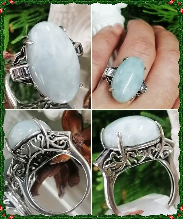 Сребърен пръстен с жадеит и планински кристал