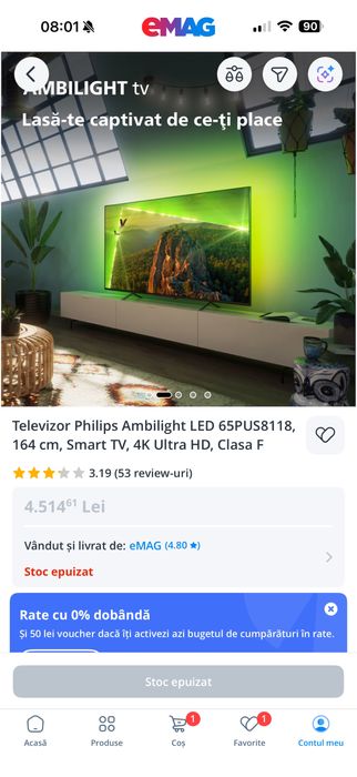 TV Philips Ambilight LED SMART TV 164cm