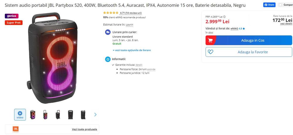 Boxa Jbl 520 Ca Noua Cu Garantie