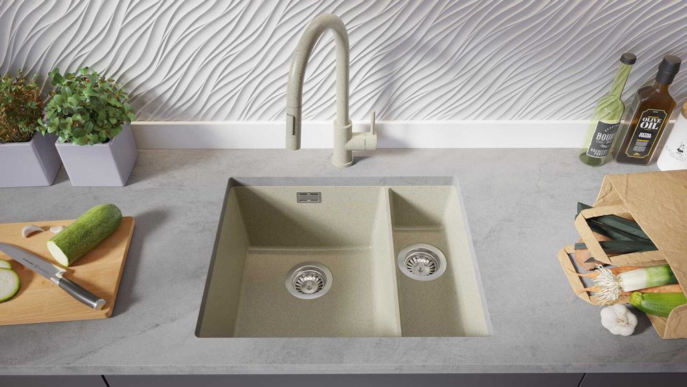 Гранитна Мивка за Вграждане под Плот Лондон 60 Duo 550 x 450 бежава