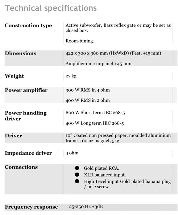 XTZ W10 Subwoofer ACTIV Putere MAXIMĂ 800W și 400W-RMS Made in Sweden 30Kg