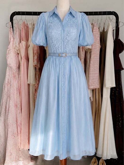 Rochie Bleu Cu Dantela Fina