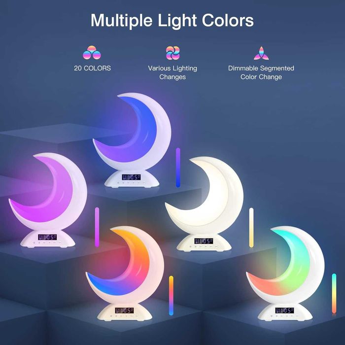 Настолна лампа Moon с часовник с будилник, RGB регулируема светлина с Bluetooth