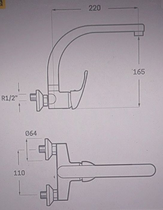 Baterie de bucatarie de perete din inox NOU.