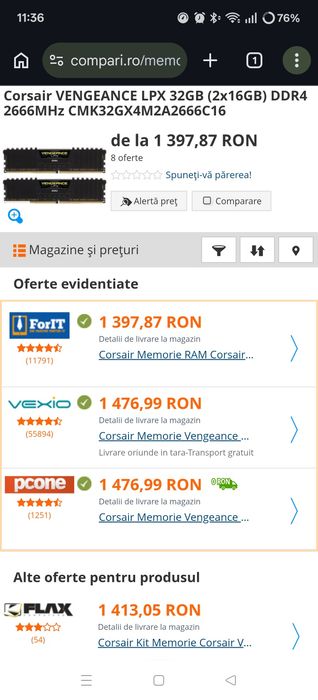 32 gb DDR4 2666 MHz Corsair Vengeance LPX Black