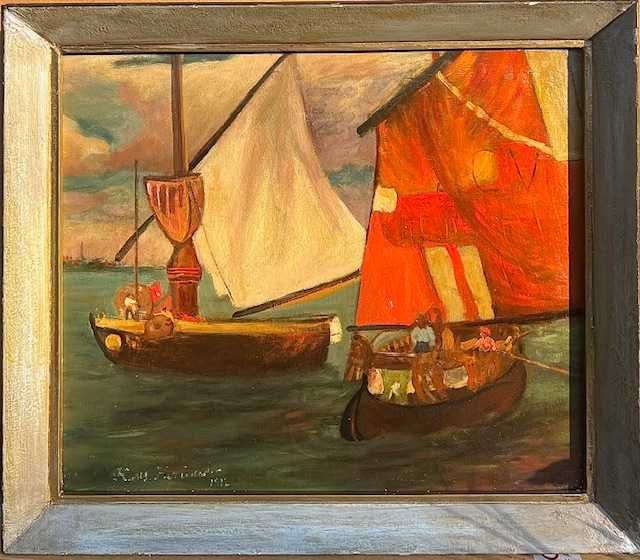 ”MARINA” Tablou FOARTE F VECHI, ulei/cart, semnat, datat 1912, 60x50+R