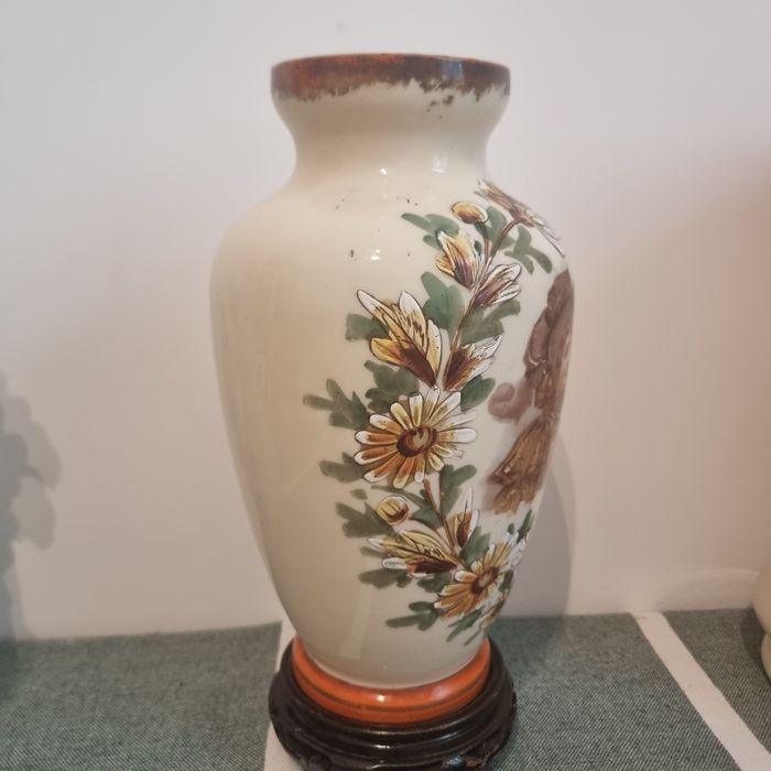 Vază porțelan pictată manual portret victorian decor floral vintage