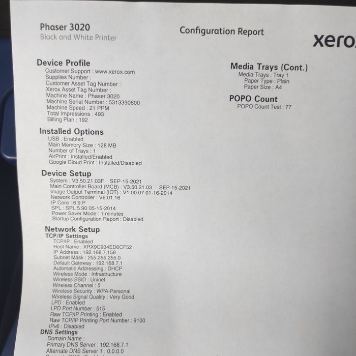 Xerox Phaser 3020 белый (расчипован).