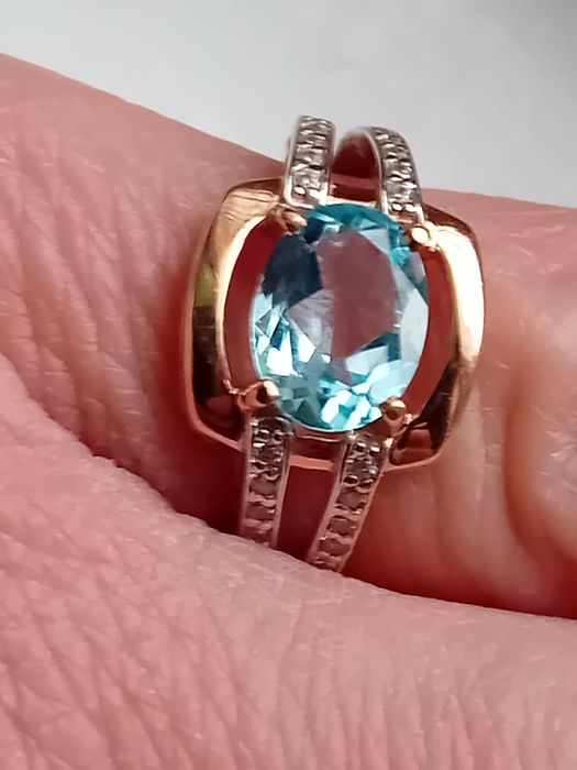 Руски златни обеци и пръстен с естествени сини топази