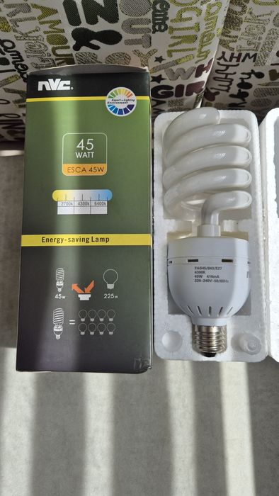 Енергоспестяваща лампа, 45W, 220VAC, E27, 4300K, nVc