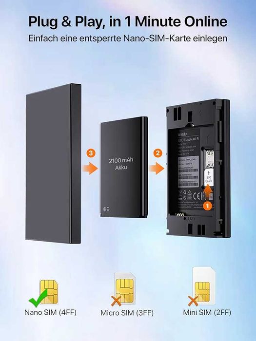 Мобилен WiFi рутер Tenda, преносим Hotspot Wi-Fi 6, 2100mAh, USB-C, мини размер