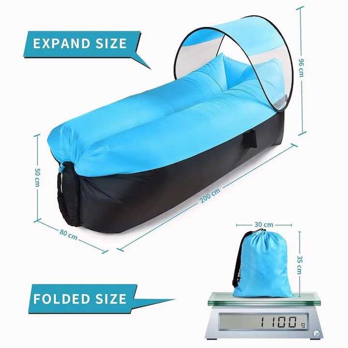 Нов Самонадуваем диван/легло Air sofa, Bubble bed, Голям размер, Със свалящ се сенник, Вградена възглавница, Чанта за носене и аксесоари