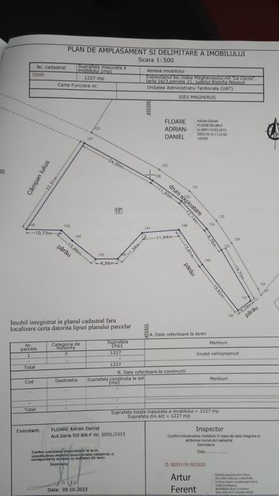 Vând teren 112 ari – Valea Măgherușului, la 5 km de Bistrița