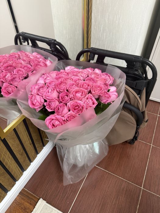 Цветы роза розовые 51шт