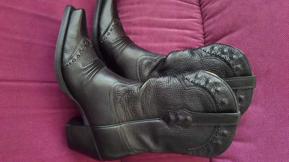 Cizme ciocate piele ARIAT Dixie Black Leather Cowboy Deer Tan marime37