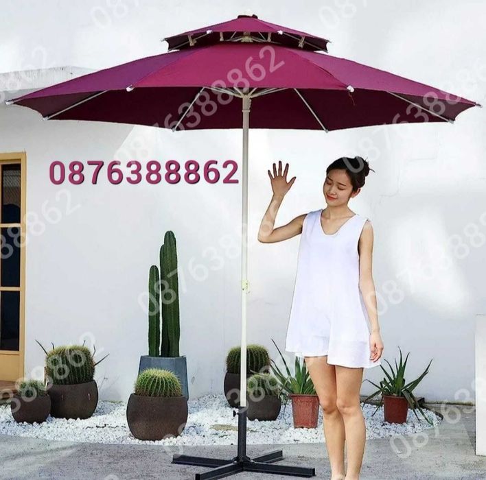 Плажен Чадър с Двоен Покрив за Стабилност при Вятър 220см.