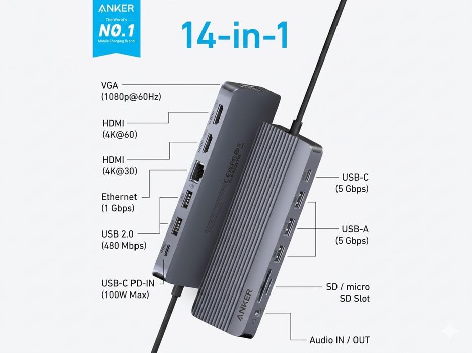 Anker USB-C Hub (14-in-1) Triple Display — Профессиональный хаб